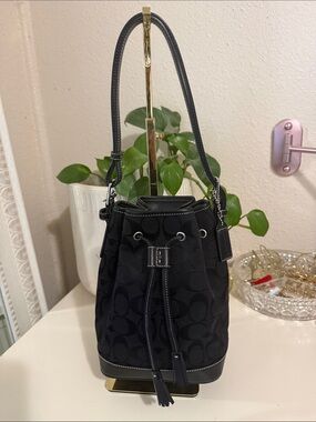 Vintage Coach Black Signature in canvas Jacquard  Bucket Bag